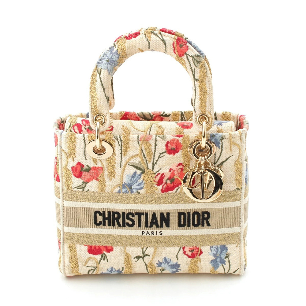 Christian Dior D Lite Lady Flower Embroidery Shoulder Handbag Gold